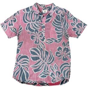 Marine Layer mens reverse print red tropical beach short sleeve pop over polo S